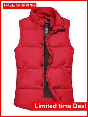 Womens Puffer Vest Thicken Winter Coat Stand Collar Quilted Sleeveless Outerwear